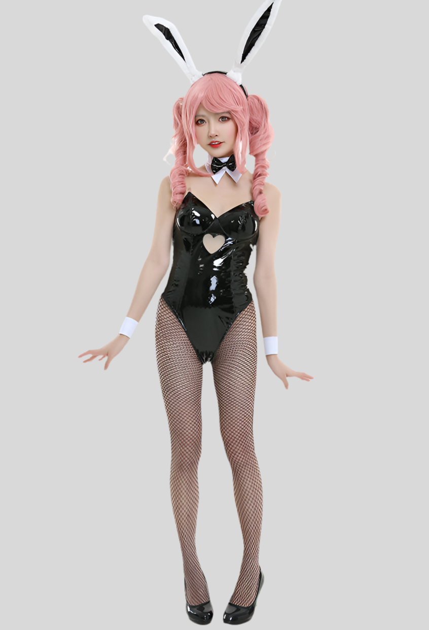 Japanese Anime Cute one piece Bunny Girl Bodysuit Cosplay Costume (Black / Red)