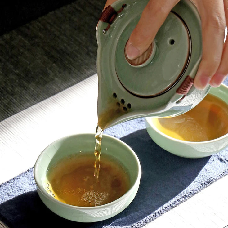 Modern Pale Green Ceramic Teaware Sets Portable Travel Tea Cup Teapot Porcelain Tea Set