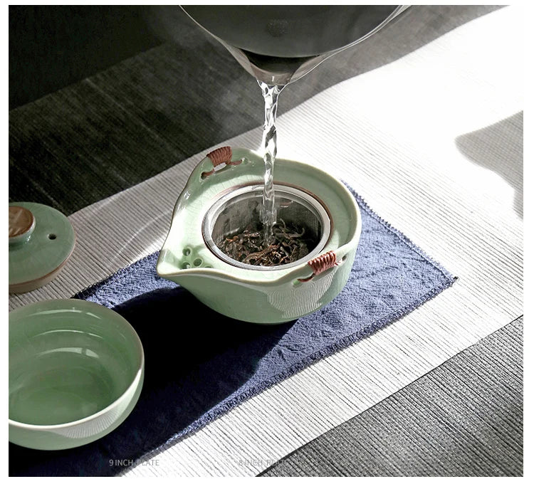 Modern Pale Green Ceramic Teaware Sets Portable Travel Tea Cup Teapot Porcelain Tea Set