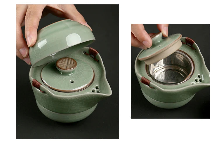 Modern Pale Green Ceramic Teaware Sets Portable Travel Tea Cup Teapot Porcelain Tea Set