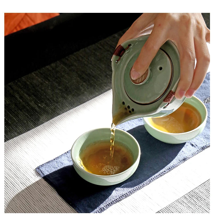 Modern Pale Green Ceramic Teaware Sets Portable Travel Tea Cup Teapot Porcelain Tea Set