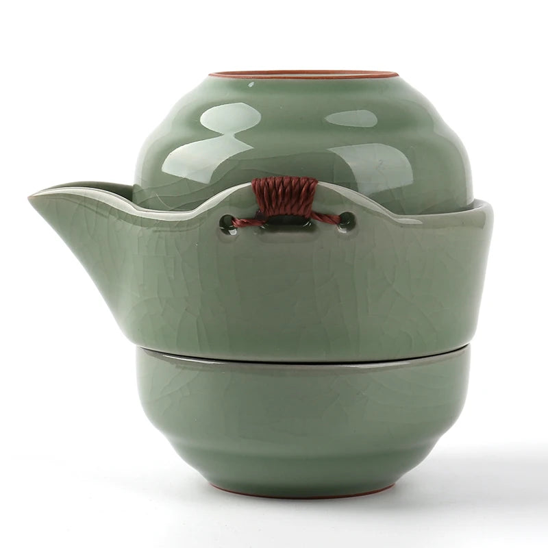 Modern Pale Green Ceramic Teaware Sets Portable Travel Tea Cup Teapot Porcelain Tea Set