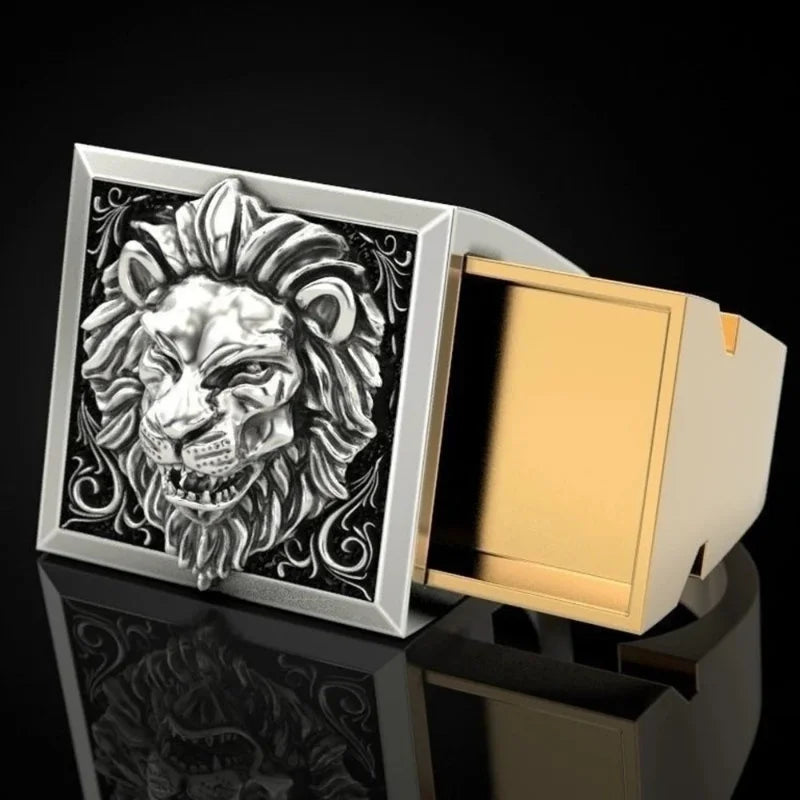 Lion Head Men's Ring Creative Storage Finger Punk Domineering Jewelry
