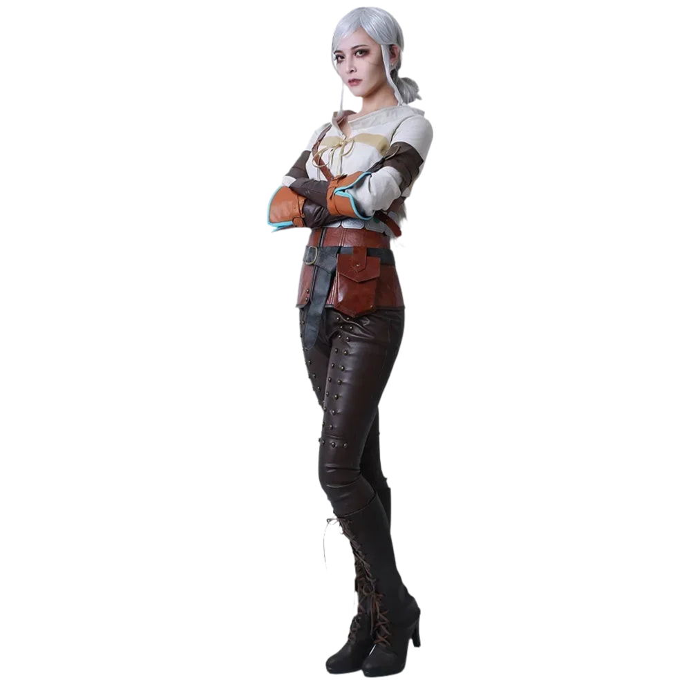 Game Ciri Cosplay Costume with Belts Gloves and Bags