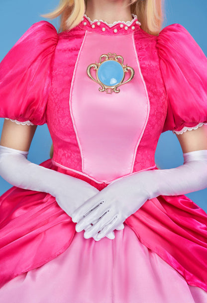 Peach Cosplay Costume Pink Dress Gloves Earrings Petticoat