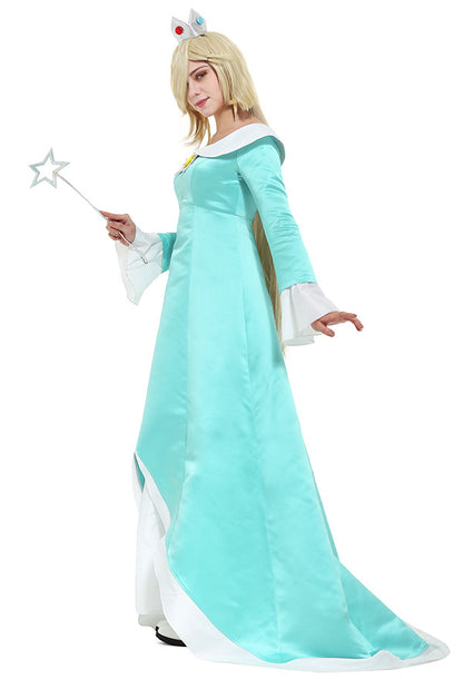 Rosalina Costume Dress Including Crown Wand and Earings for Princess Cosplay  Light Blue Dress