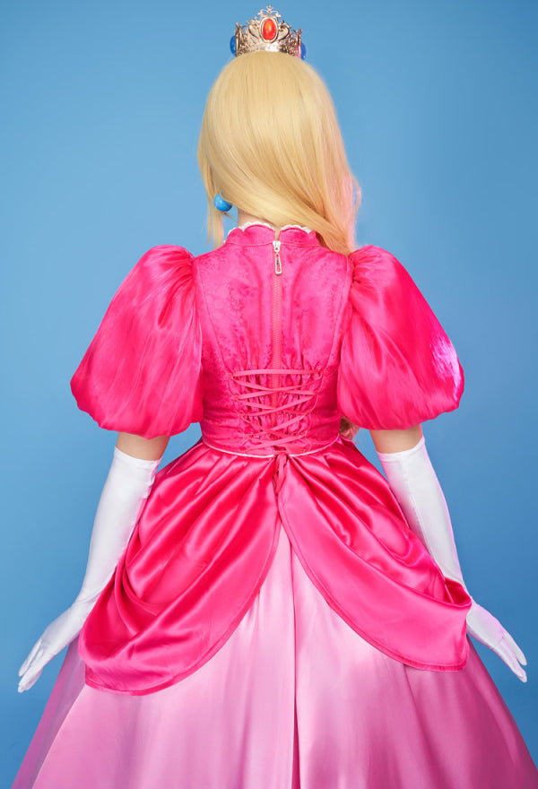 Peach Cosplay Costume Pink Dress Gloves Earrings Petticoat