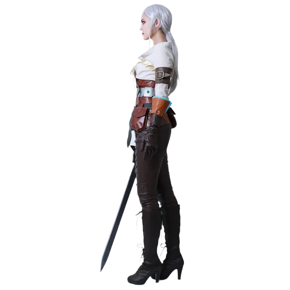 Game Ciri Cosplay Costume with Belts Gloves and Bags