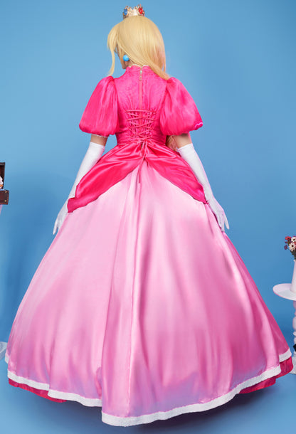 Peach Cosplay Costume Pink Dress Gloves Earrings Petticoat