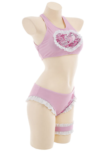 Kawaii Rose Shark Pattern Two Piece Swimsuit