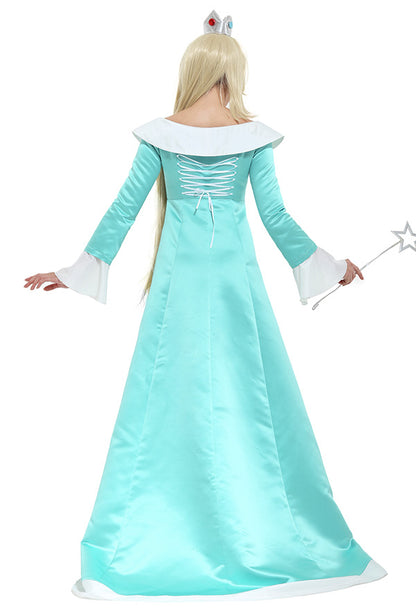 Rosalina Costume Dress Including Crown Wand and Earings for Princess Cosplay  Light Blue Dress