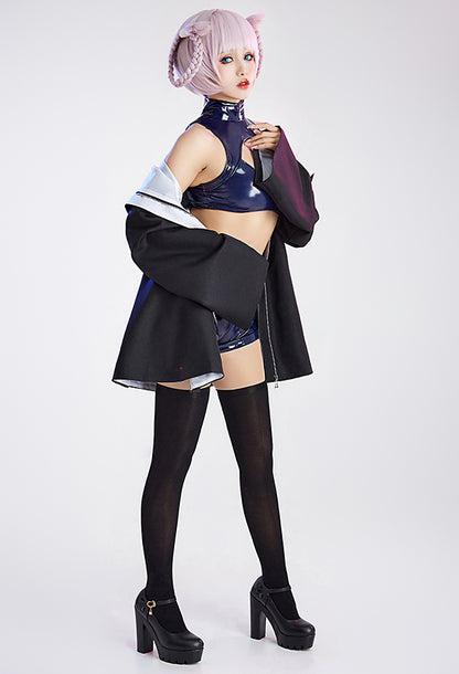 Cosplay Costume Cutout Crop Top and Shorts with Coat and Socks