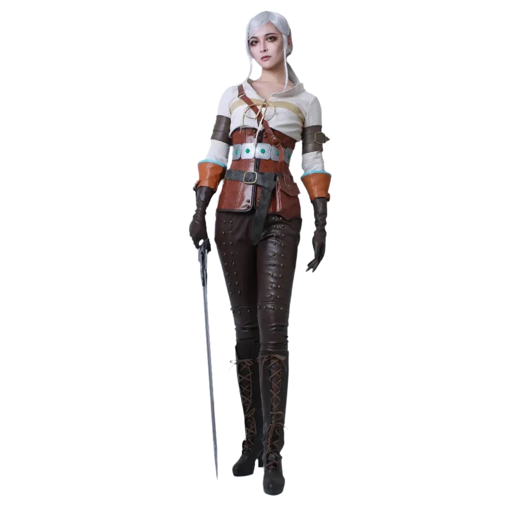 Game Ciri Cosplay Costume with Belts Gloves and Bags