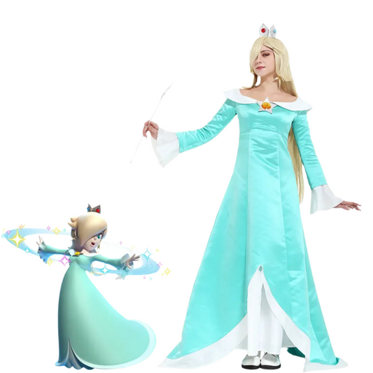 Rosalina Costume Dress Including Crown Wand and Earings for Princess Cosplay  Light Blue Dress