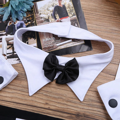 Men's Cosplay Costume Set 3 Pcs Waiter Lingerie - Open Back Tuxedo G-String Thong, Underwear with Bow Tie Collar and Bracelets