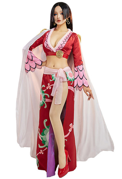 Derivative Boa Hancock Cosplay Costume Red Top & Skirt With Cloak and Earrings Set