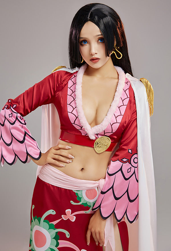 Derivative Boa Hancock Cosplay Costume Red Top & Skirt With Cloak and Earrings Set