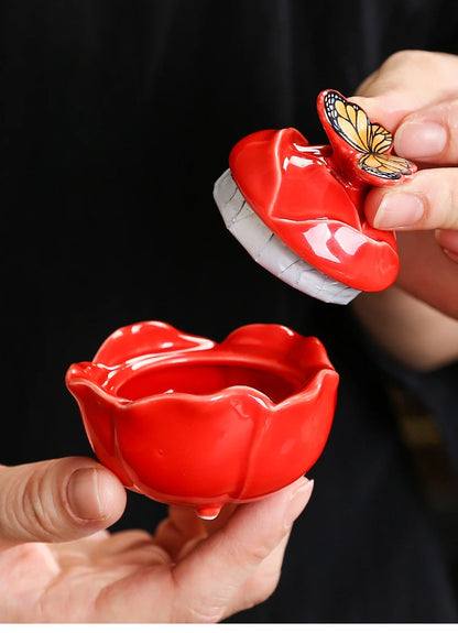 Rose Shape Butterfly Ceramic Tea Sealed Storage Tea Caddy Small Candy Jar Seasoning Storage Kitchen Container
