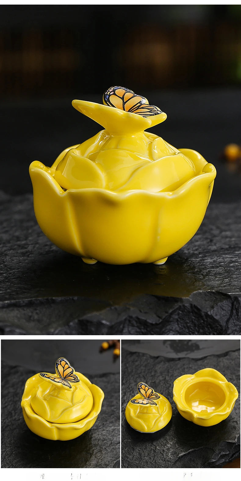 Rose Shape Butterfly Ceramic Tea Sealed Storage Tea Caddy Small Candy Jar Seasoning Storage Kitchen Container