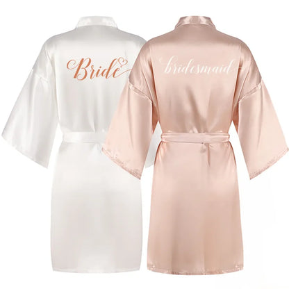 Champagne bathrobe bride satin-silk kimono bridal party sister team mother shower sleepwear bridesmaid wedding short robes