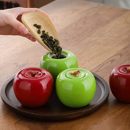 Apple Shaped Airtight Storage Tank – Ceramic Tea Canister Fruit Simulation Condiment Container