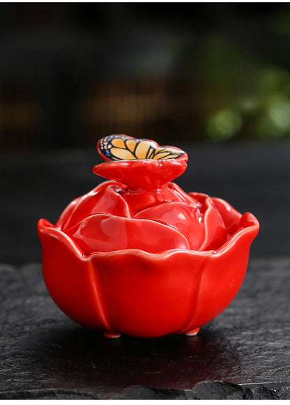Rose Shape Butterfly Ceramic Tea Sealed Storage Tea Caddy Small Candy Jar Seasoning Storage Kitchen Container