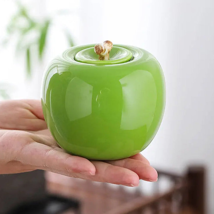 Apple Shaped Airtight Storage Tank – Ceramic Tea Canister Fruit Simulation Condiment Container