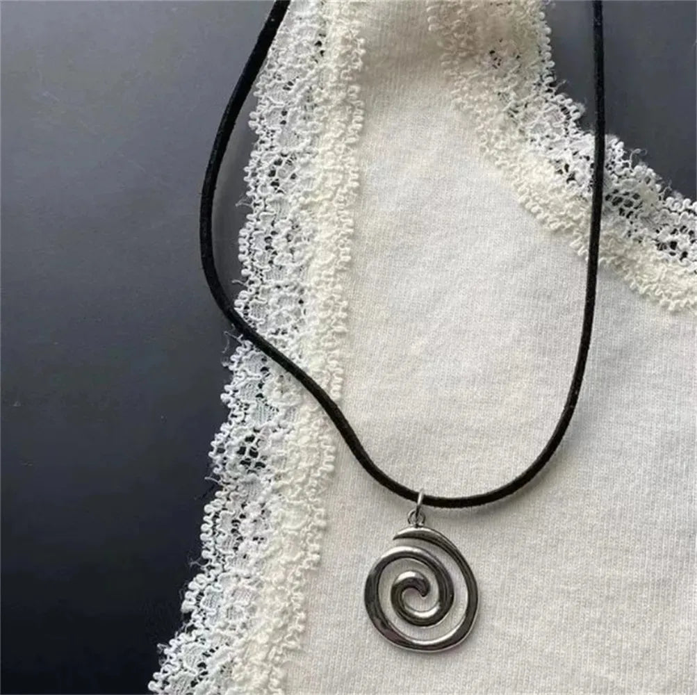 Spiral Vortex Vintage Pendant Hand-woven Leather Rope Necklace