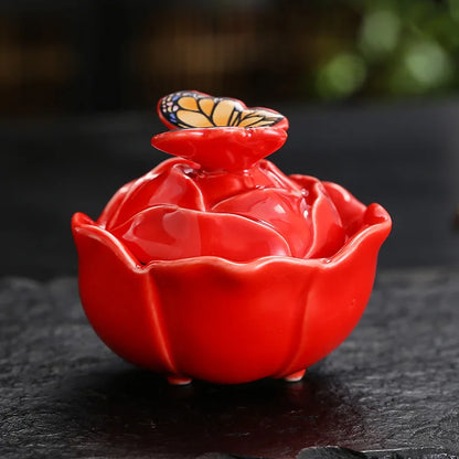 Rose Shape Butterfly Ceramic Tea Sealed Storage Tea Caddy Small Candy Jar Seasoning Storage Kitchen Container