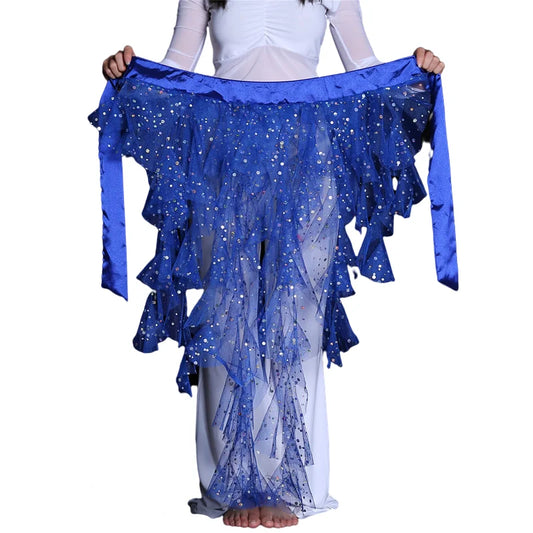 Sparkly Foxtail Belly Dance Hip Scarf Net Belt Dancing Party Mermaid Skirt Waist Scarves Sequin