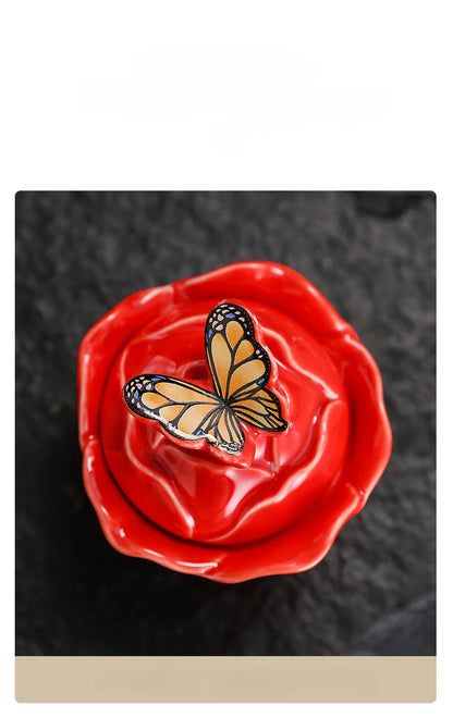 Rose Shape Butterfly Ceramic Tea Sealed Storage Tea Caddy Small Candy Jar Seasoning Storage Kitchen Container