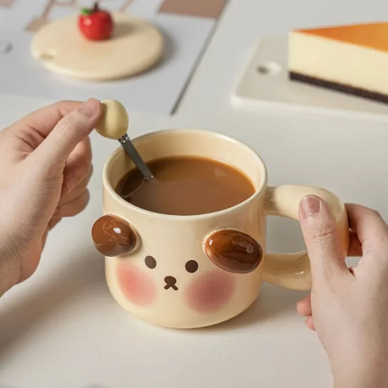 Ceramic Mugs Cartoon Puppy Three-dimensional Animals Pink Pig Cute Coffee Mug with Lid Milk Cups