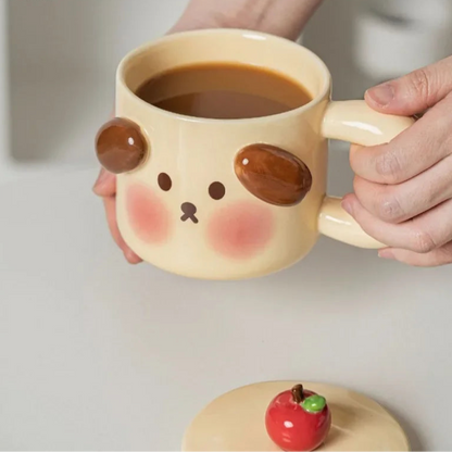 Ceramic Mugs Cartoon Puppy Three-dimensional Animals Pink Pig Cute Coffee Mug with Lid Milk Cups