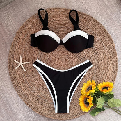 Black and White Backless Bikini Swimwear for Women