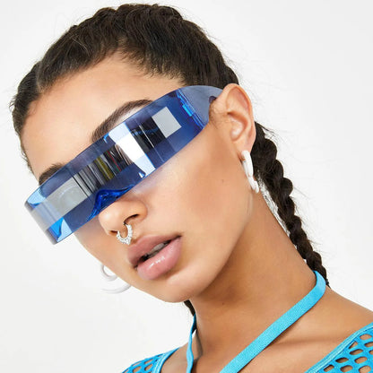 Futuristic Narrow Visor Sunglasses Personality Mirrored Lens Eyewear Glasses