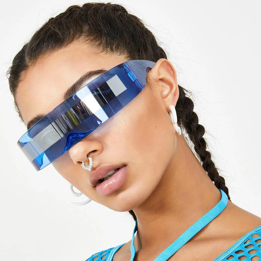 Futuristic Narrow Visor Sunglasses Personality Mirrored Lens Eyewear Glasses