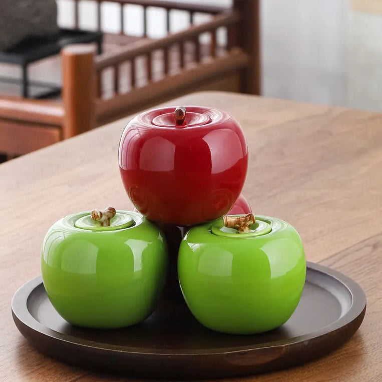 Apple Shaped Airtight Storage Tank – Ceramic Tea Canister Fruit Simulation Condiment Container