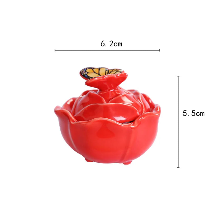 Rose Shape Butterfly Ceramic Tea Sealed Storage Tea Caddy Small Candy Jar Seasoning Storage Kitchen Container