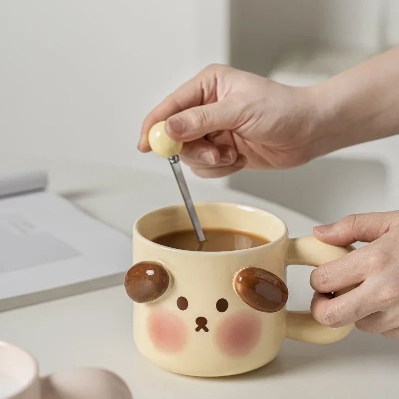 Ceramic Mugs Cartoon Puppy Three-dimensional Animals Pink Pig Cute Coffee Mug with Lid Milk Cups