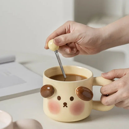 Ceramic Mugs Cartoon Puppy Three-dimensional Animals Pink Pig Cute Coffee Mug with Lid Milk Cups